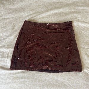 Sequin Mini Skirt in Burgundy